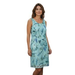 Perceptions Aqua Blue Floral Lace Sleeveless Midi Shift Stretch Dress XL NWT
